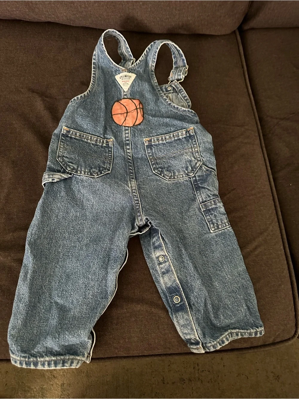18 mo Oshkosh B’Gosh Blue Denim Sports Patch Overalls